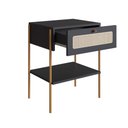 Ver imagem 5 de Mesa de Cabeceira Retrô para Quarto com Prateleira e Gaveta Cor:nero com Dourado