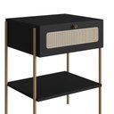 Ver imagem 7 de Mesa de Cabeceira Retrô para Quarto com Prateleira e Gaveta Cor:nero com Dourado