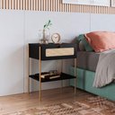 Ver imagem 1 de Mesa de Cabeceira Retrô para Quarto com Prateleira e Gaveta Cor:nero com Dourado