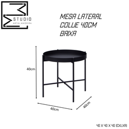 Kit Mesinha Redonda Centro Lateral Collie 40cm Metal Apoio Sofá Cama Studio Metal Madeira KIT Collie - 4
