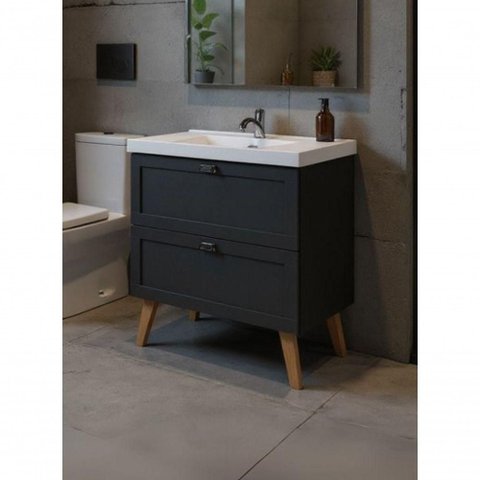 Gabinete para Banheiro com Cuba 80cm Retro Mdf Grafite Milano - On Móveis