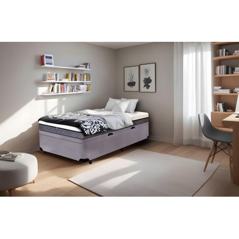 Cama Box Baú Solteiro Serenelife - Suede Cinza Escuro