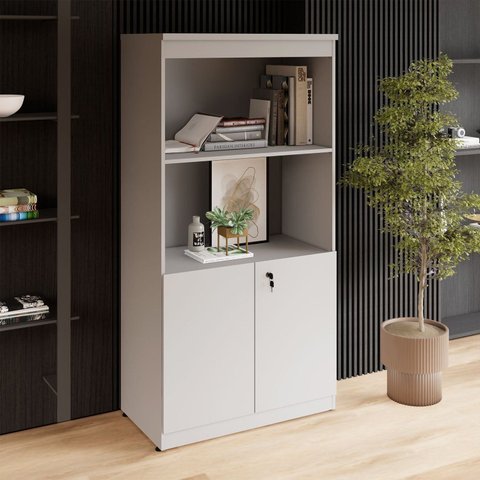 Estante Armário 160cm para Escritório com 2 Portas Puxadores Cava Corporate F5 Cinza