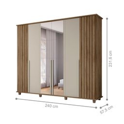 Roupeiro 6 Portas Potenza Cinamomo Off White com Espelho - 2
