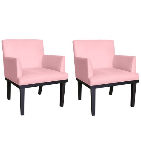 Kit 2 Poltronas Decorativa Vitória Suede Rosa Bebê Pés Madeira Ms Decor