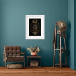 Quadro Menina Negra Fone Ouvido - 60x48cm:madeira Preta - 2