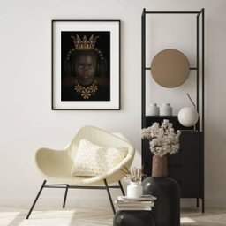 Quadro Menina Negra Fone Ouvido - 60x48cm:madeira Preta - 1