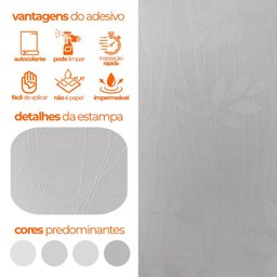 Papel de Parede Adesivo Lavavel Texturizado Linhas e Folhas Cinza 500x60cm - 3