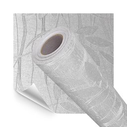 Papel de Parede Adesivo Lavavel Texturizado Linhas e Folhas Cinza 500x60cm - 1