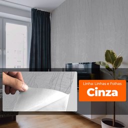 Papel de Parede Adesivo Lavavel Texturizado Linhas e Folhas Cinza 500x60cm - 13