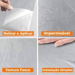 Papel de Parede Adesivo Lavavel Texturizado Linhas e Folhas Cinza 500x60cm - 10