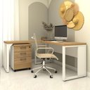 Ver imagem 2 de Mesa de Escritório em L Linha Industrial com Gaveteiro F5 Cor:macadâmia com Branco