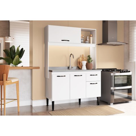 Cozinha Compacta 4 Portas 1 Gaveta 1 Nicho Katy Móveis Branco