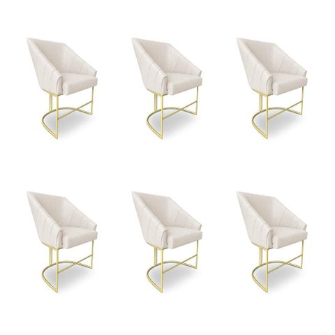 Kit 6 Luxo Alana Linho Bege Base Ferro Dourado - Pallazio