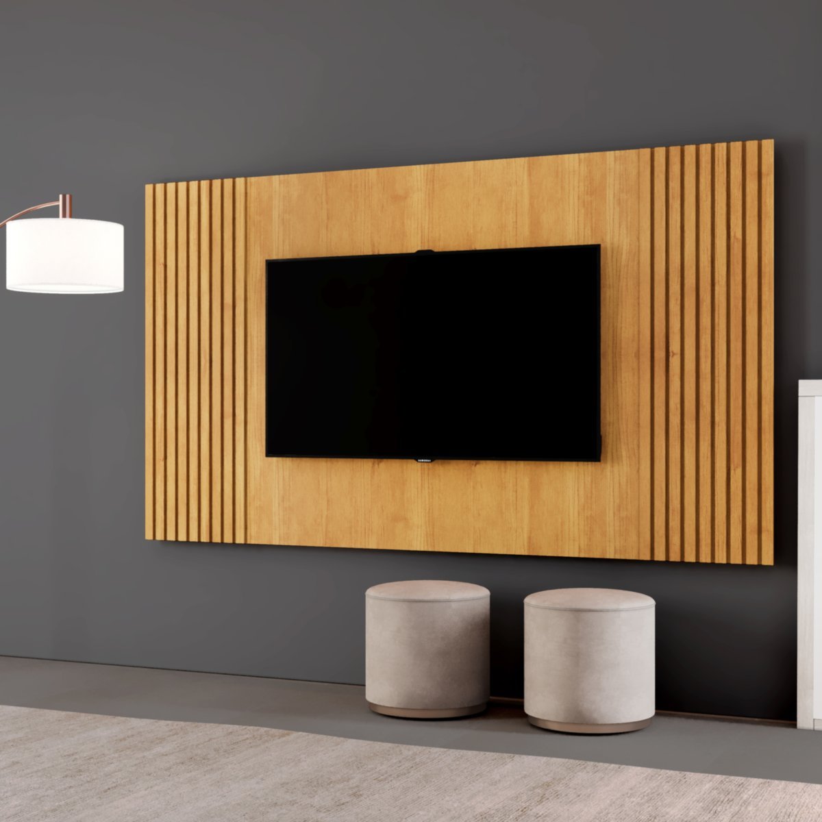 Painel para Tv até 65 Polegadas Piazza com Detalhes Ripados 236cm - Mavaular: Naturalle - 5