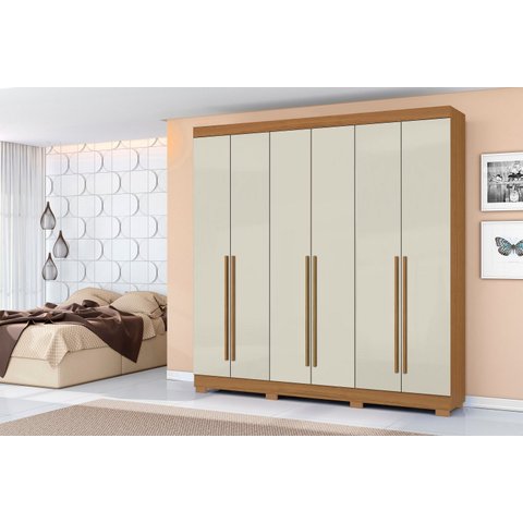 Guarda Roupa 230cm Casal 6 Portas 2 Gavetas - Cinamomo/ Areia Aramóveis