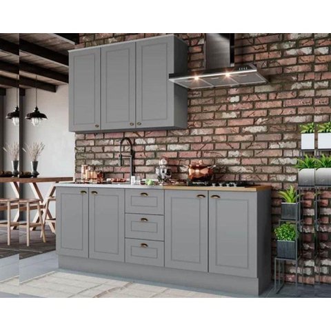 Kit de Cozinha Modulada 4 Peças Americana (1 Aéreo. 2 Balcões, 1 Complemento) Cinza - Henn