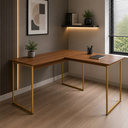 Ver imagem 1 de Mesa em L para Computador Home Office com Pé de Ferro Max 150x150 cm - Freijó/Dourado