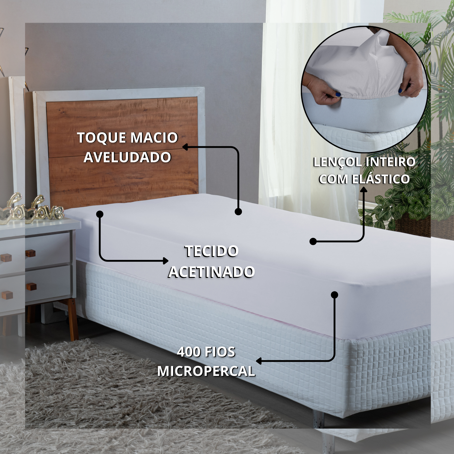 Lençol Solteiro Aveludado 400 Fios Cama Box e Infantil com Elástico Avulso:branco - 4