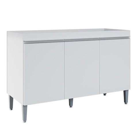 Balcão Pia Manu 120cm 3 Portas Branco sem Tampo - Ajl Móveis