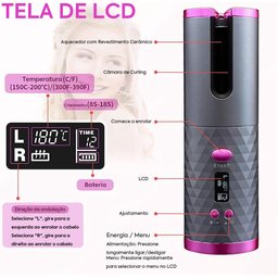 Modelador de Cabelo Automático sem Fio Modelador de Cachos Automático C/ Visor Lcd e Temperatura Aju - 5