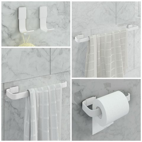 Kit de Acessórios para Banheiro 5 Peças 2 Cabides Stander:branco