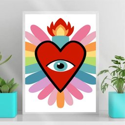 Quadro Decorativo Coração Com Olho 45x34cm - com vidro:Madeira branca - 2