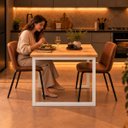 Ver imagem 3 de Mesa de Jantar Reforçada Industrial 90x60cm Tampo Bege Pés Branco