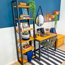 Ver imagem 3 de Home Office Escrivaninha e Estante de Madeira Pinus Linea Slim Carvalho e Preto
