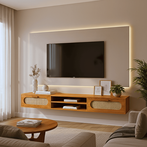 Rack Suspenso para Tv Santorini com Nichos Organizadores:naturale