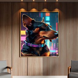 Quadro Decorativo Animais Dachshund Usando Coleira com Moldura Dourada - 90x60 Cm - 2