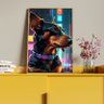 Quadro Decorativo Animais Dachshund Usando Coleira com Moldura Dourada - 90x60 Cm - 4