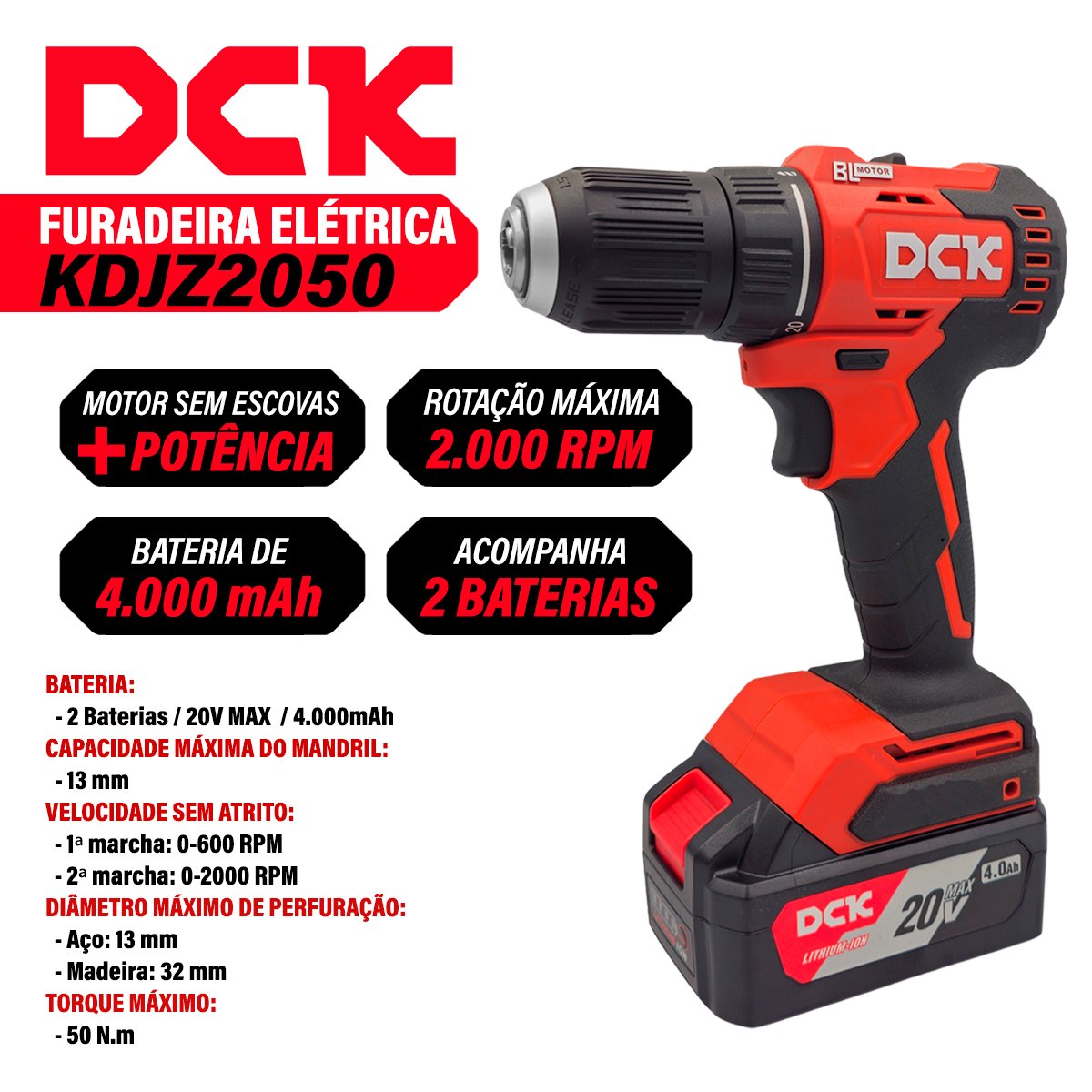 Furadeira e Parafusadeira a Bateria Dck 250w - 2