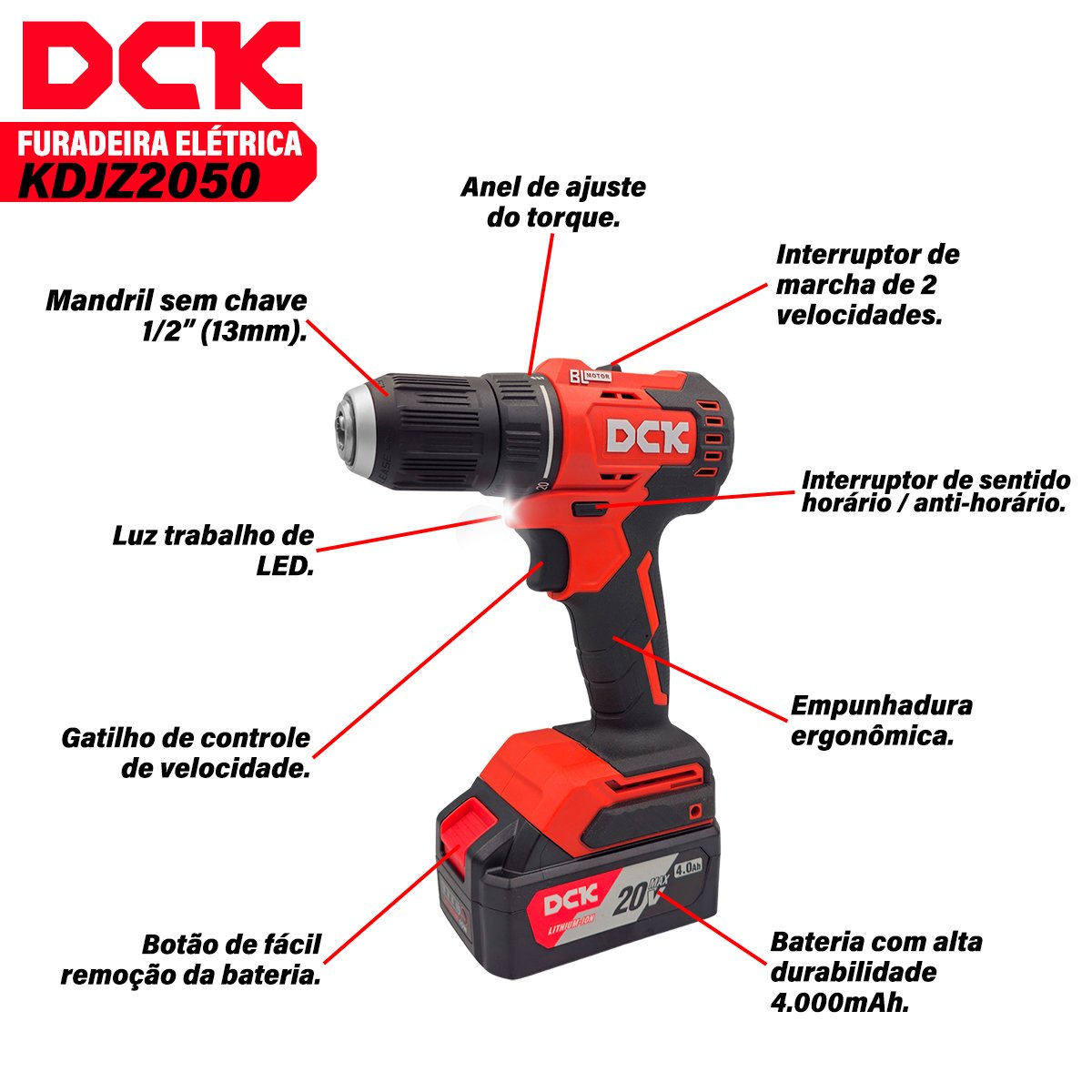 Furadeira e Parafusadeira a Bateria Dck 250w - 3