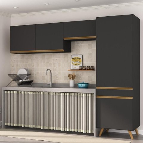 Armário Cozinha Modulada Compacta 252cm 3 Peças Retrô Veneza Multimóveis Mp2301