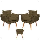 Ver imagem 1 de Kit 2 Poltronas Decorativas Para Recepção Manicure Sala De Estar + Puff Reforçado Suede