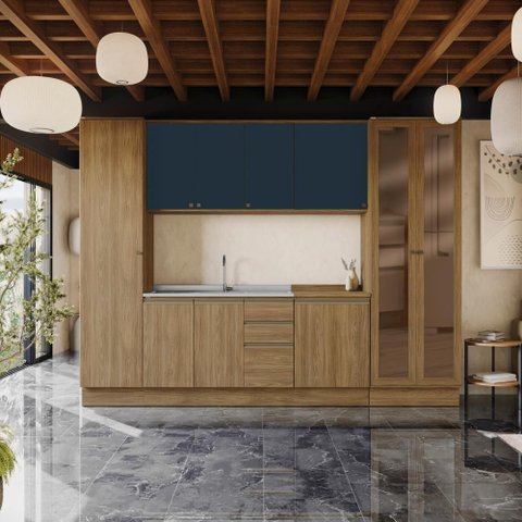 Cozinha Modulada Celeste Kappesberg 100% Mdf Nogueira/azul 7 Peças