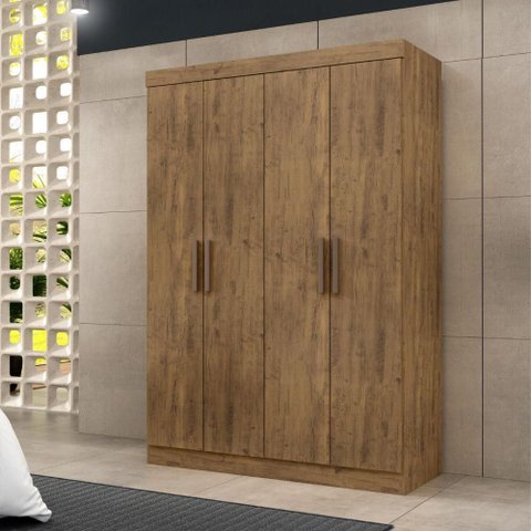 Guarda Roupa de Solteiro Paris 4 Portas Mdf Ipê Text Maxel Ipê Text