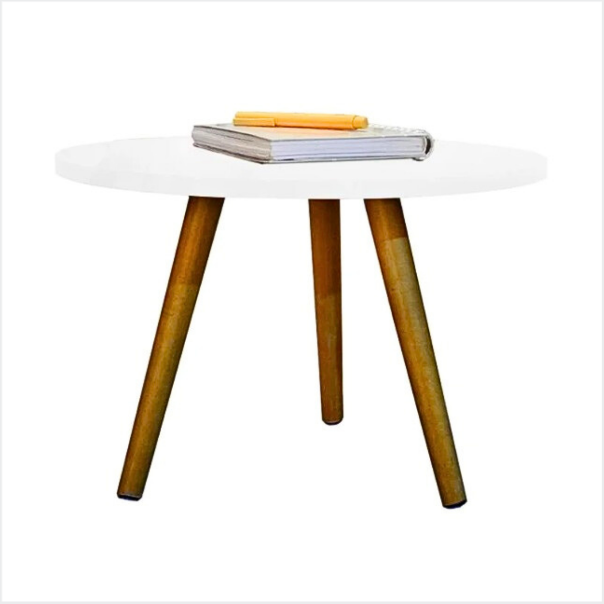 Mesa Lateral e Canto de Sofa e Sala Pe de Madeira Maciça Decoração Branco Preto Freijo - 2