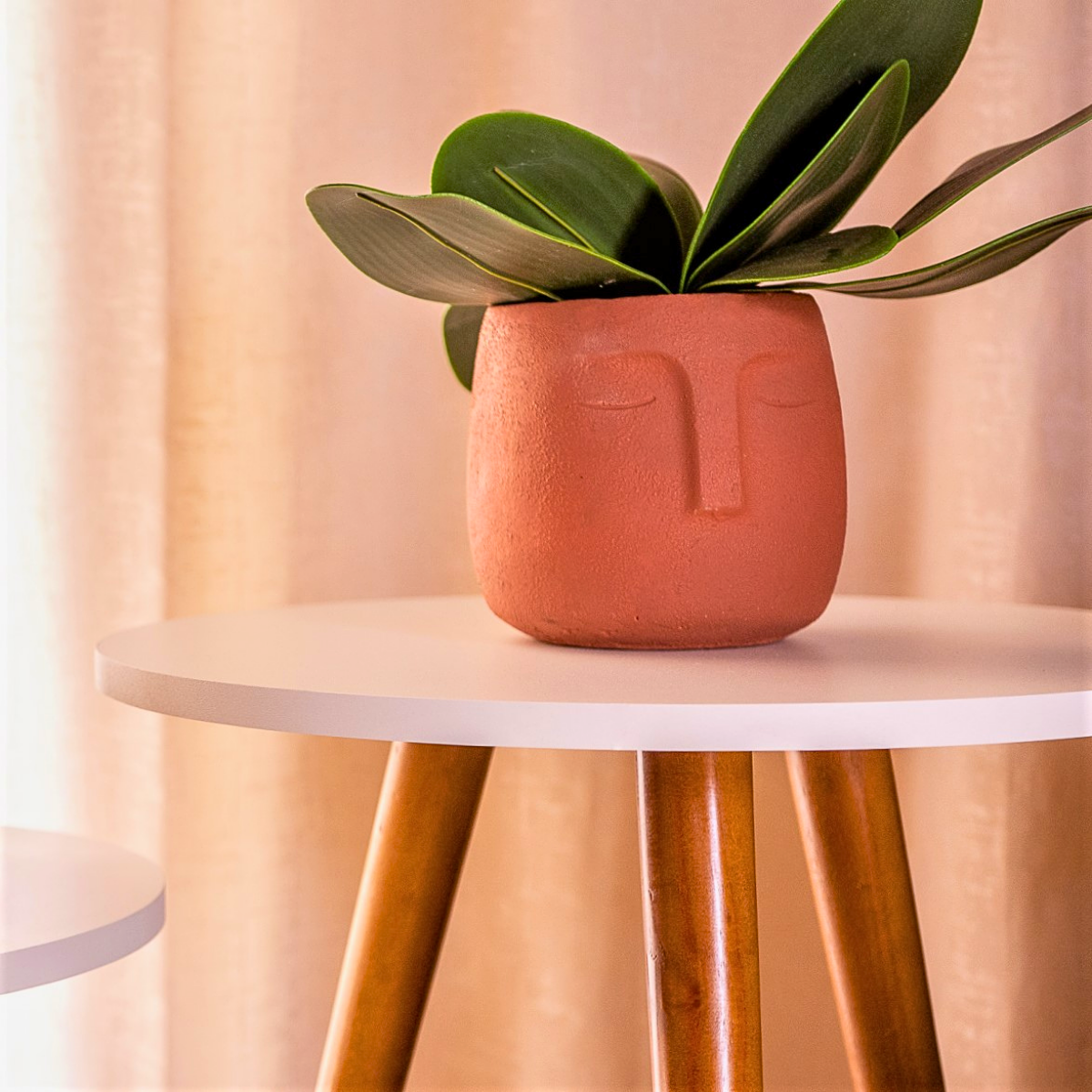 Mesa Lateral e Canto de Sofa e Sala Pe de Madeira Maciça Decoração Branco Preto Freijo