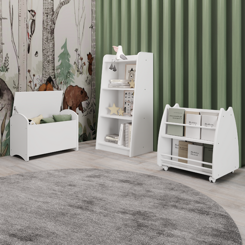 Conjunto Infantil 3 Pecas 1 Bau 1 Porta Livros 1 Estante 