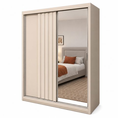 Guarda-Roupa Lugano 2 Portas 4 Gavetas 100% MDF com Espelho Europa Off White