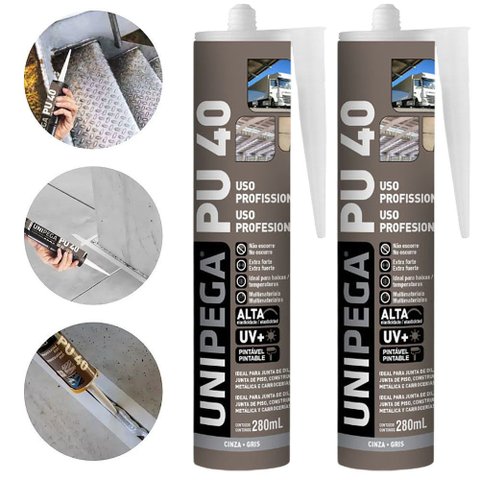 Kit 2 Cola Selante Pu40 Poliuretano Cinza 400g Profissional Adesivo Vedação Alta Resistência Madeira
