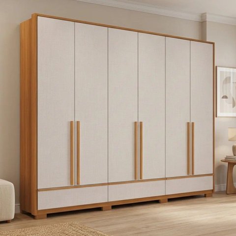 Guarda Roupa Casal 6 Portas 3 Gavetas 100% MDF Prime Freijó Trend/Off White Marrom