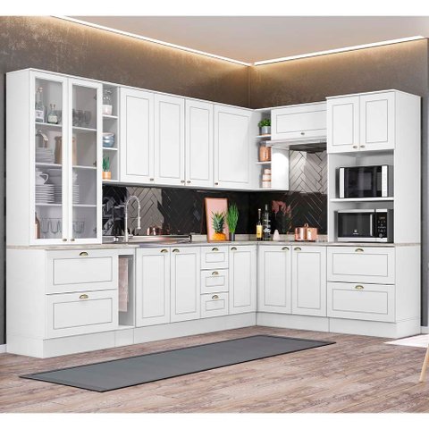 Cozinha Modulada de Canto 10 Peças 14 Portas 7 Gavetas Americana Henn - Branco/calcare