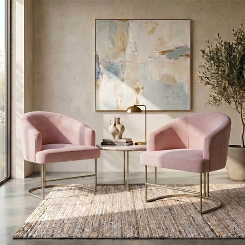 Kit 2 Poltrona Decorativa Moderno Base Aço Champanhe Cor Rosê