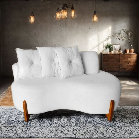 Namoradeira Sofá 2 Lugares Feijão Plaza Orgânica Boucle Prata Luxo