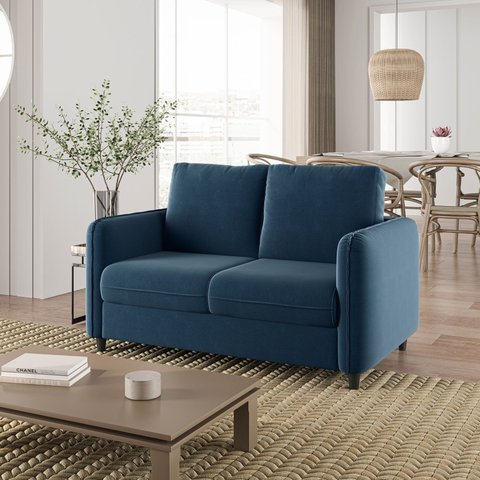 Sofá 2 Lugares Veludo Azul Orquídea 138cm CabeCasa MadeiraOriginals