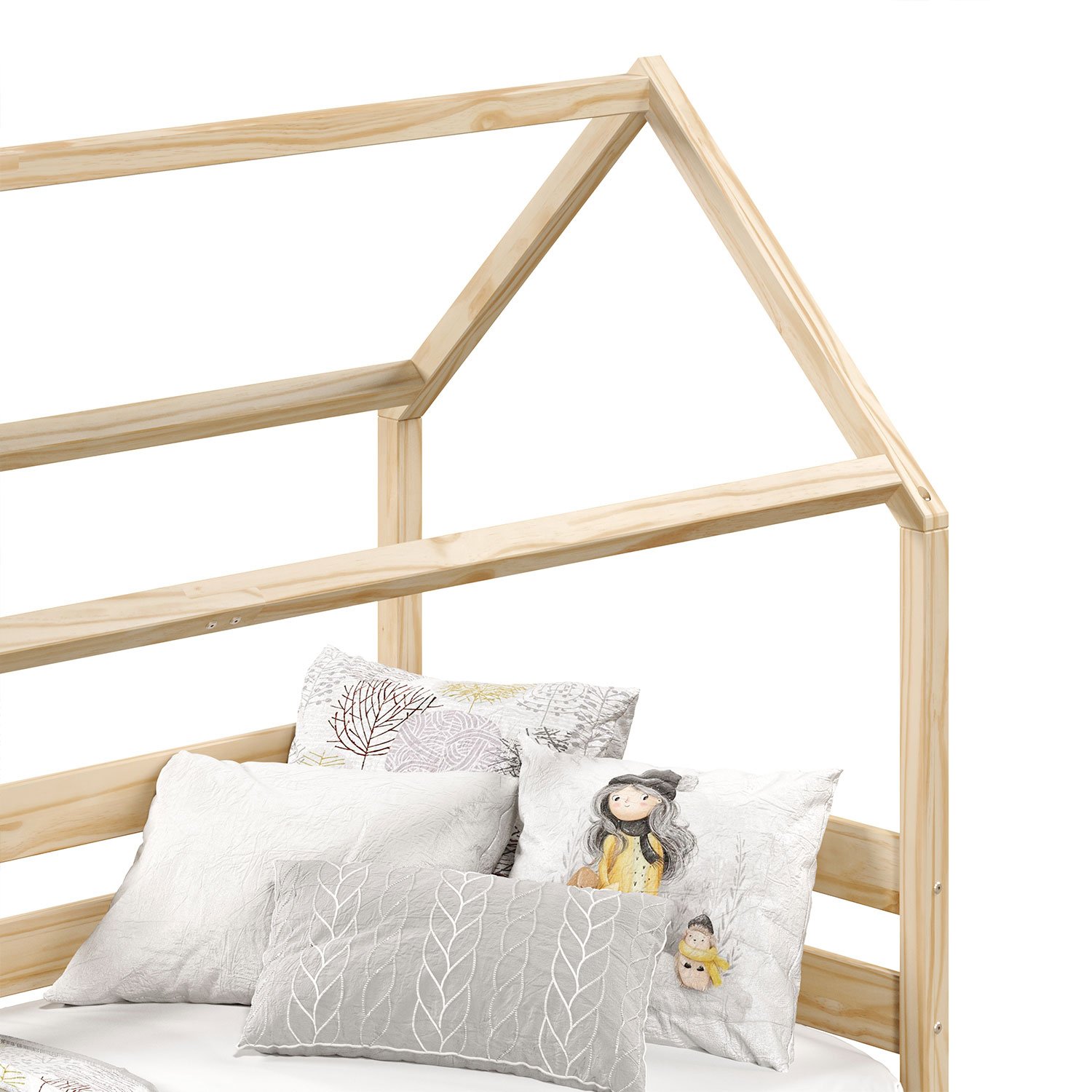 Cama Montessoriana Madeira Maciça Casa com Estrado Fina Natural - 8