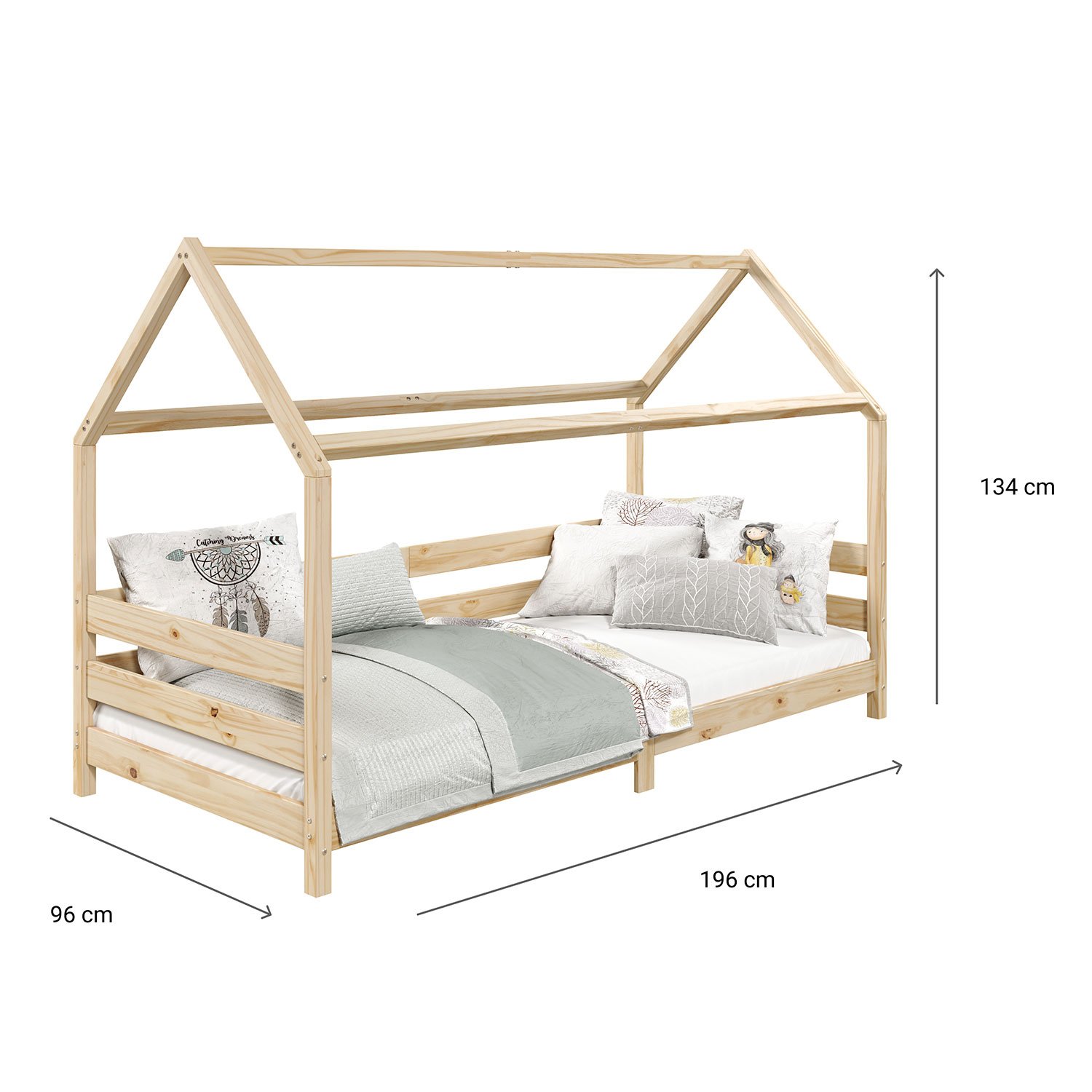 Cama Montessoriana Madeira Maciça Casa com Estrado Fina Natural - 2